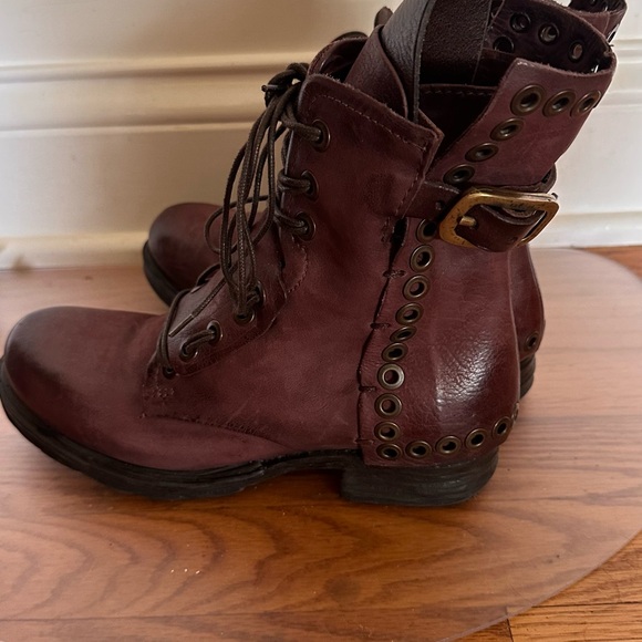 AS98 Lucas Women's eggplant Leather Lace-Up Ankle Boots - Picture 5 of 7